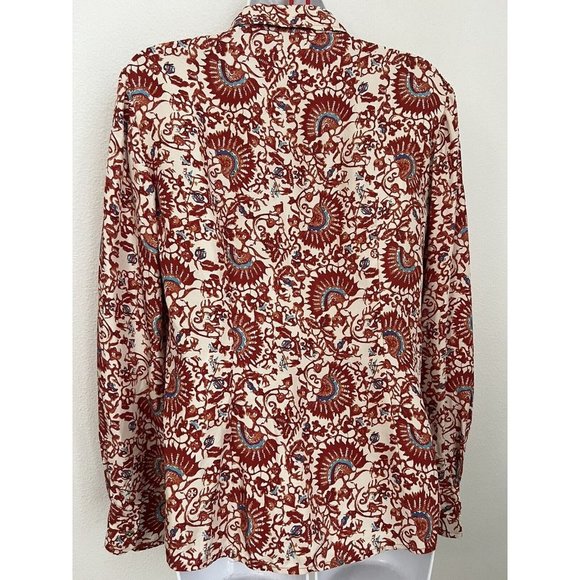 Tory Burch 100% Silk Multicolor Print Button Front Long Sleeve Blouse Size 10 - Picture 4 of 9
